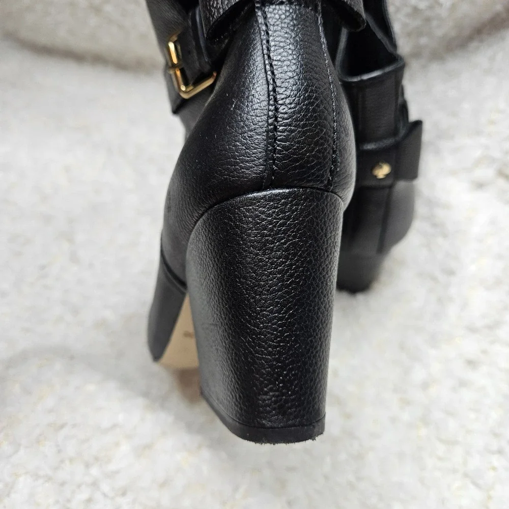 Kate Spade Black Leather Buckle Logo Bow Ankle Boots sz 9